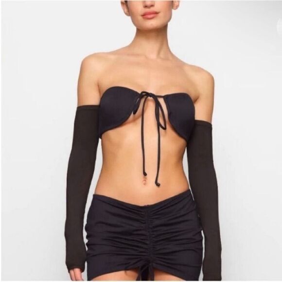 Skims NWT Recycled Swim Long Sleeve Bikini Top in Onyx Size Large - Picture 1 of 7